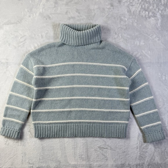 Garnet Hill Sweaters - Garnet Hill 100% Recycled Cashmere Turtleneck Sweater Women's XS Blue Striped